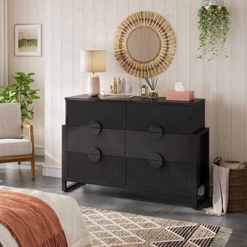 black dresser 6 drawers Chest Of Dresser6 Drawer Chest With Wide Storage, Modern Free Installation Handle The unique no Ebern Designs 6 - Drawer