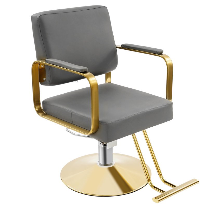 360° Rotating Adjustable Hair Salon Barber Chair, Gray, Gold