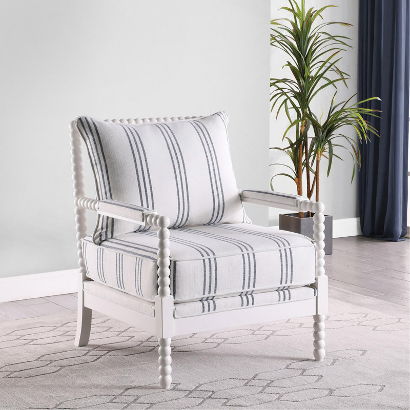 White And Navy Upholstered Stripe Accent Chair
