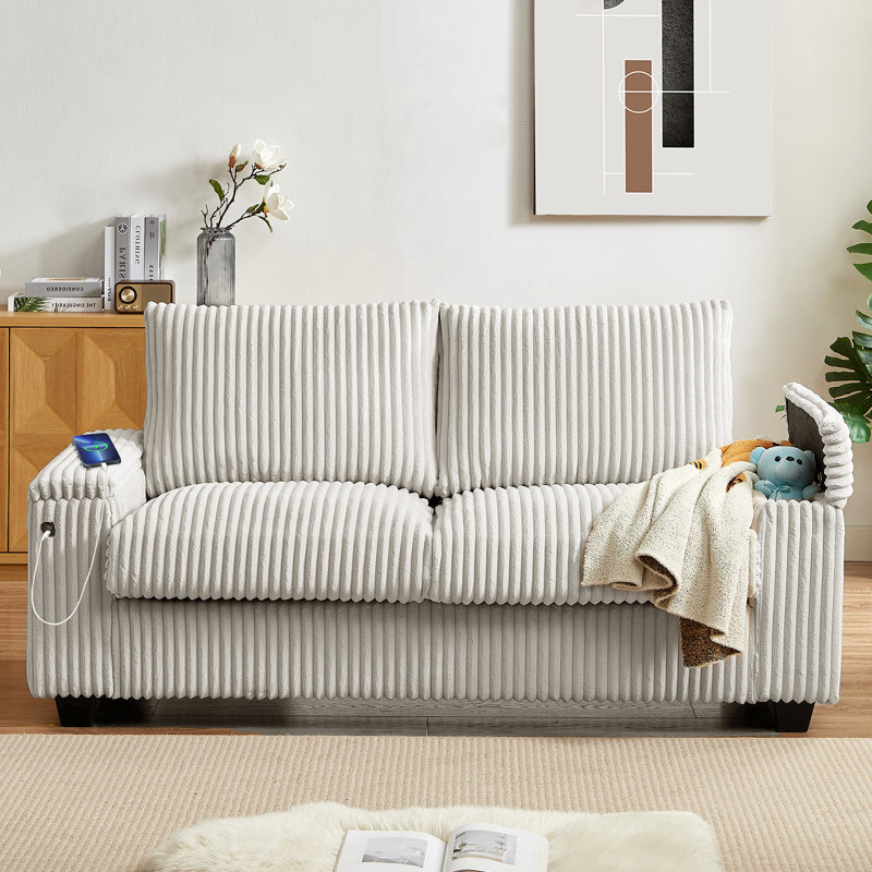 Canapé en velours côtelé 71 po LoveSeat, Blanc
