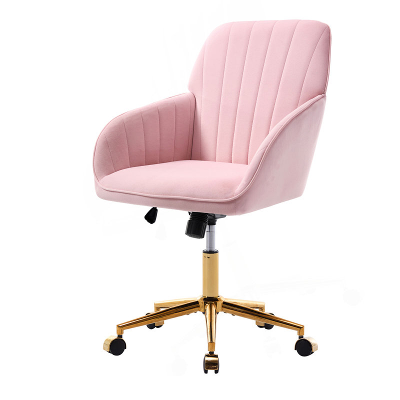 Adjustable Office Chair, Home Bedroom, Swivel Chairrest Seat, Comfortable For Long Sitting, Gold, Baby Pink