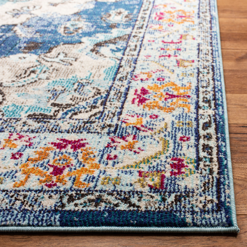 Almyra Oriental Area Rug, Runner 2'2" x 6', Navy/Light Blue