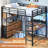 Full Size Loft Bed with 7 Storage Drawers, Large 2-Cube Bookshelf, L Desk & Charging Station, Metal Loft Bed with LED Lights & Open Shelf, Bed with Safety Guardrail & Ladders, Rustic Brown | 4 in 1 full loft bed-2042385483
