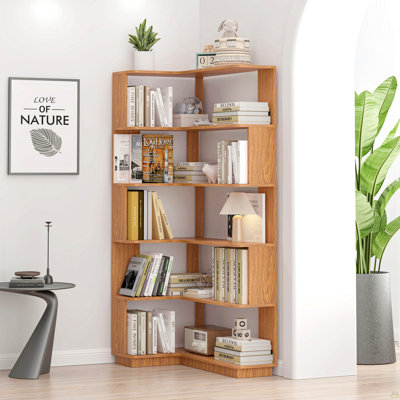 90Cm (35.43") Extended Size 5-Tier Freestanding L-Shaped Corner Bookshelf