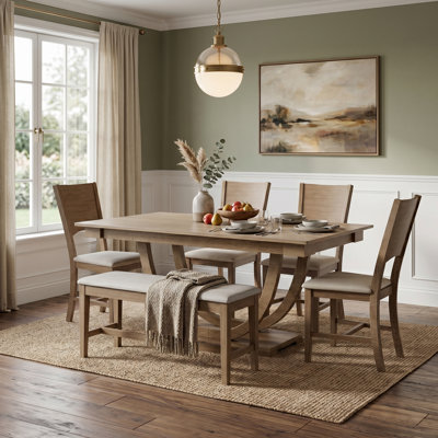 Ensemble de salle à manger 6 pièces demi-rond en bois de style moderne, table avec banc et 4 chaises, finition brune, pour la cuisine et la salle à manger