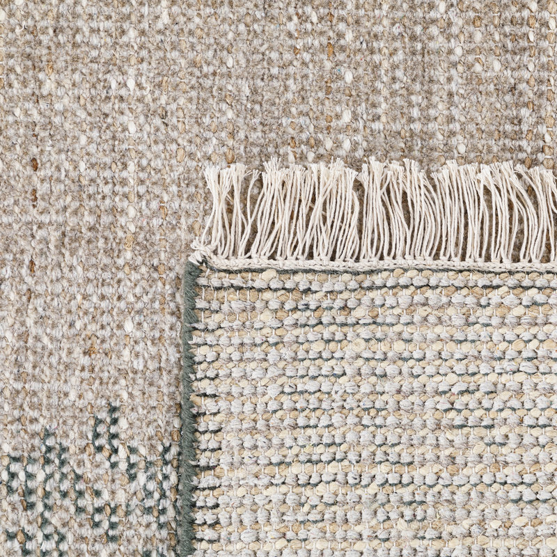 Bloom Bloom: tapis décoratif noué à la main en naturel / vert, Rectangle 7 pi 6 po x 9 pi 6 po