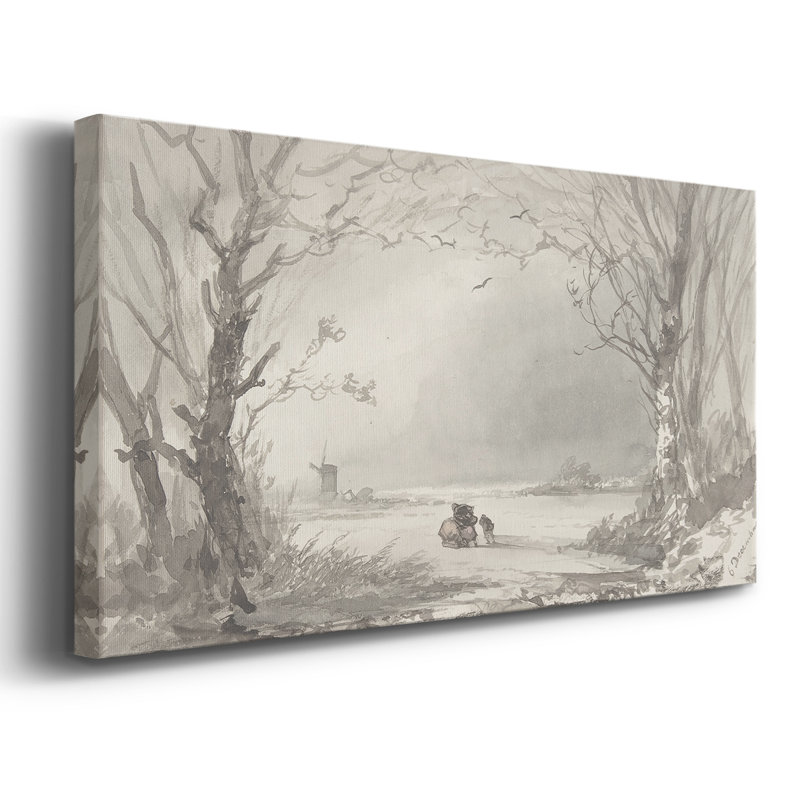 Série paysage - CCXCII - Toile tendue avec châssis, prête à accrocher, H 21 po x l 41 po, Doré