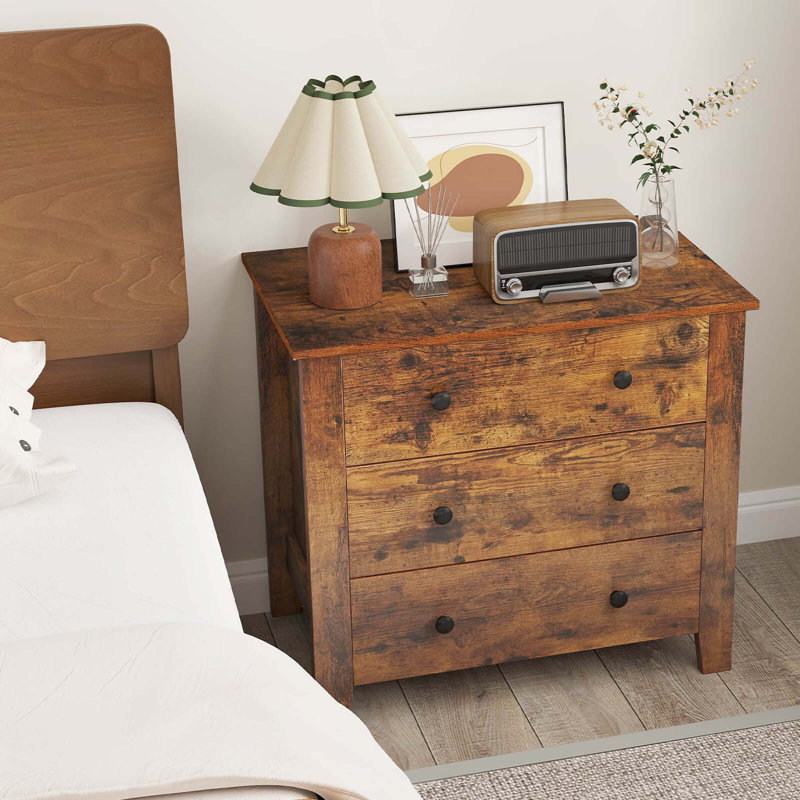 2 Pcs 3-drawer Dresser With Convenient Handles Smooth Slide Rails Accent Table, Walnut