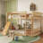 Floor Bunk Bed, Playhouse Floor Bunk Bed With Climbing Ramp, Ladder, Safety Guardrails-1446414786