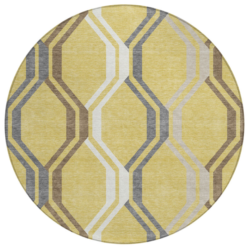 Machine Washable Indoor/Outdoor Chantille ACN2326 Mid-Century Modern Rug, Round 8'