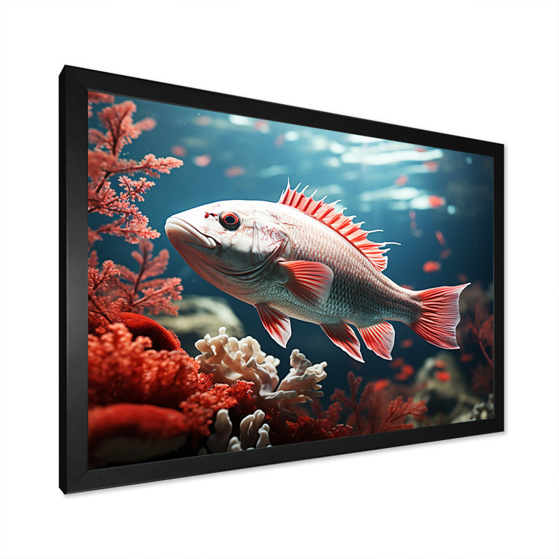 Reproduction sur toile monochrome de poissons rouges et gris II, H 30 po x l 40 po x P 1,5 po, Cadre simple noir