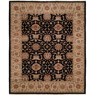 Tapis noir / beige en laine noué à la main Elena