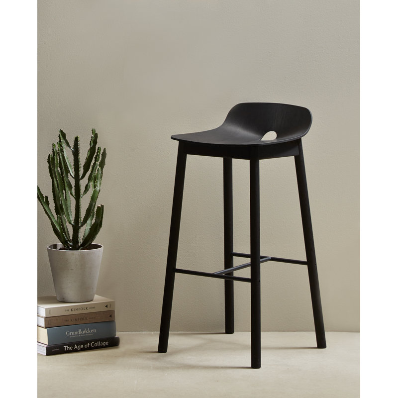 Mono Bar Stool, Counter Stool (25.59'' Seat Height), Oak/Black