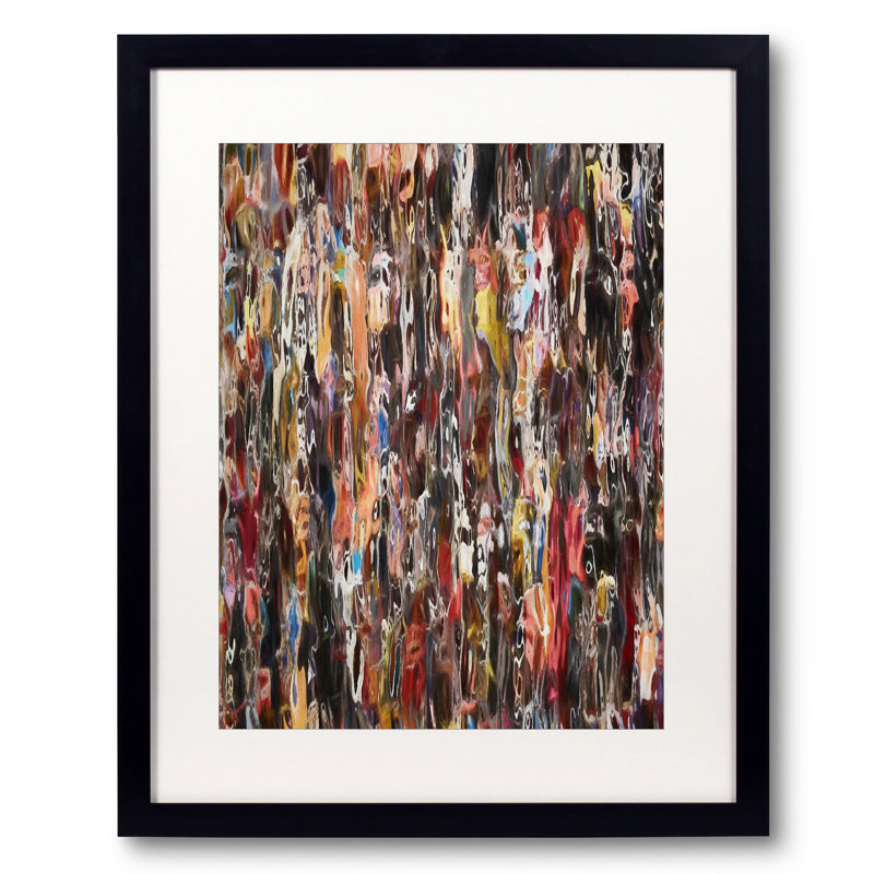 Composition abstraite 438 par Angel Estevez - Peinture, Papier avec cadre noir, 30" H x 24" W