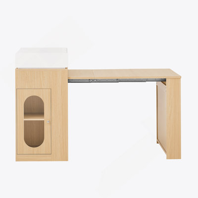 Extendable Dining Table With Folding Tabletop, Bar Table With Drawers And Power Outlet, Kitchen Island With Wheels And Hooks, Sideboard For Kitchen And Dining Room (Natural)