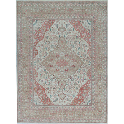 Tapis ivoire et rouille noué à la main de haute qualité
