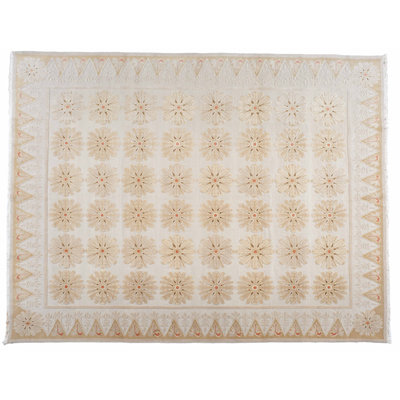 Tapis unique en laine noué à la main beige / sable de 8 pi 10 po x 11 pi 3 po