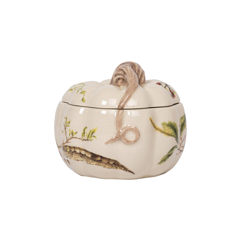Botanic-Inspired Ceramic Pumpkin Soup Bowl with Lid