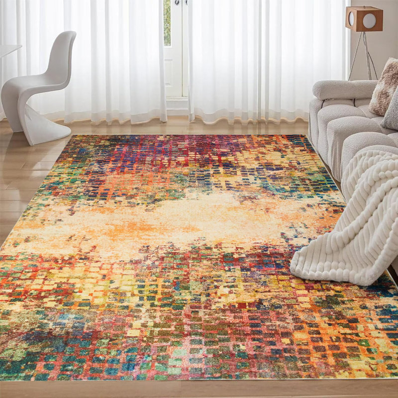 Modern Abstract Multicolor Area Rug with Vibrant Pattern for Living Room and Bedroom, Rectangle 120 x 170 cm