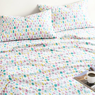 Ensemble de 3 draps en flanelle de coton TG avec motif de sapin de Noël blanc