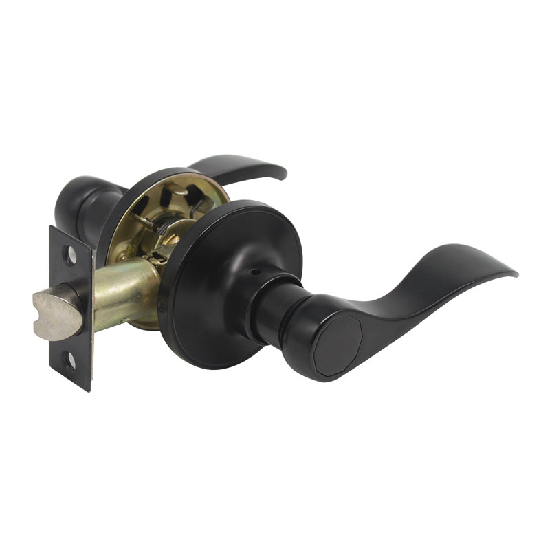 Passage Door Lever with Round Rosette, Black
