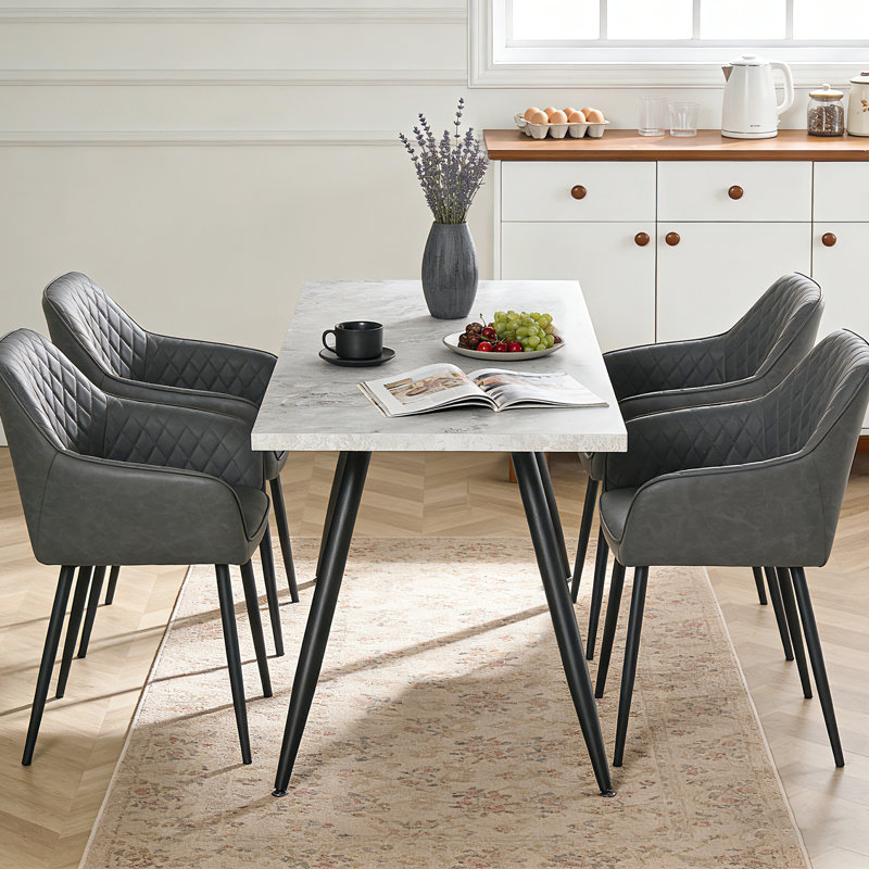Ernst 120/150cm Nordic Metal Base Rectangular Manufactured Wood Dining Table, Grey, 120cm x 70cm
