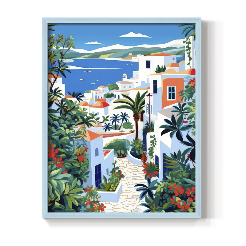 «Garden By the Sea», reproduction encadrée - bois massif, Bleu, H 21 po x l 17 po