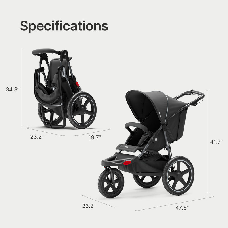 Adjustable Handlebar All-Terrain Frame Jogging Stroller For Babies & Toddlers, Black