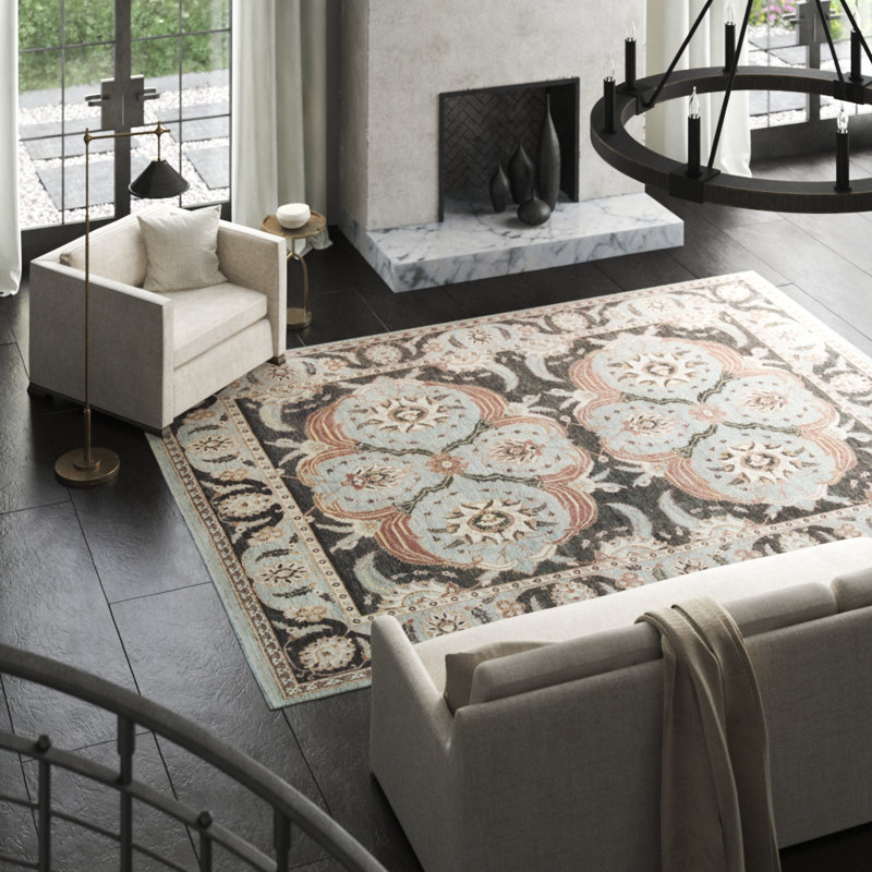 Ziegler Wool Oriental Area Rug in Light Blue/Black