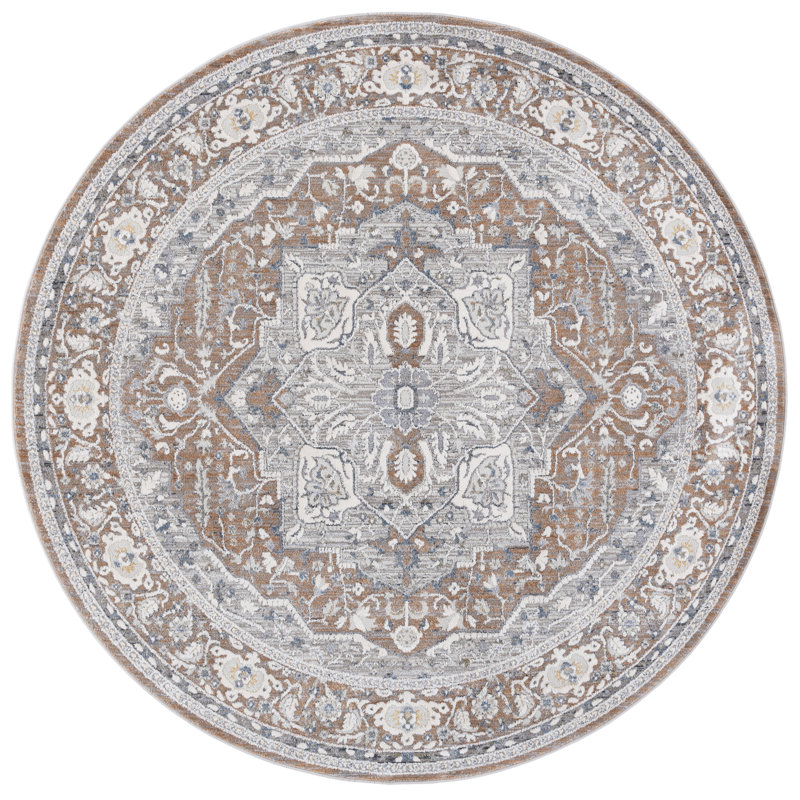 Tapis oriental en polyester Clover 1270, Rouge, Rond 6 pi 7 po
