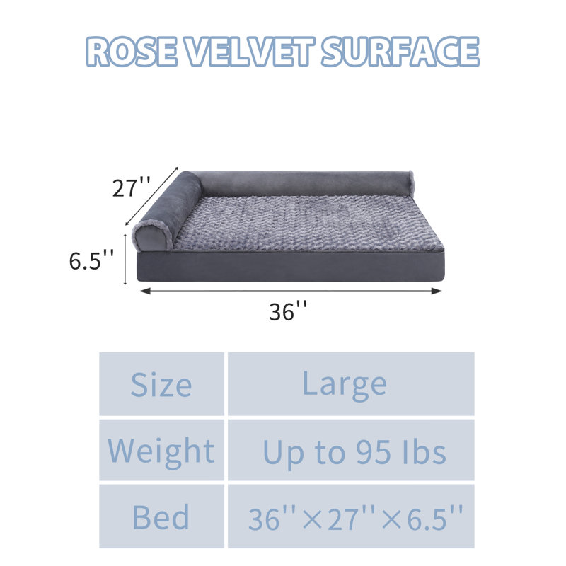 Large Gray Velvet Orthopedic Dog Sofa Bed with Waterproof Cover