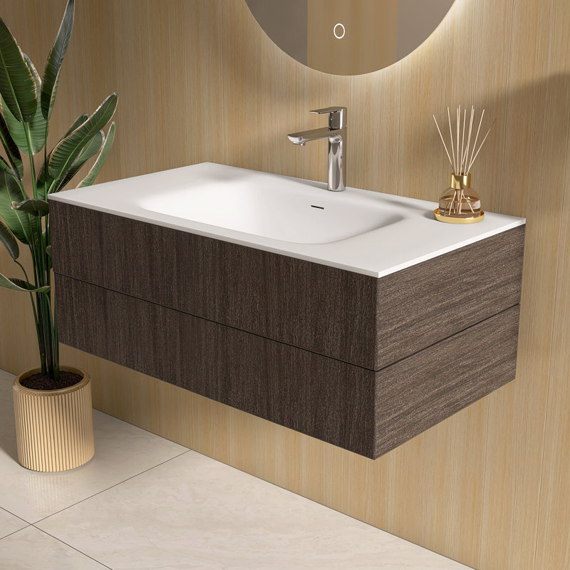 39" Solid Surface Bathroom Vanity Top with Undermounted Rectangular Sink, White