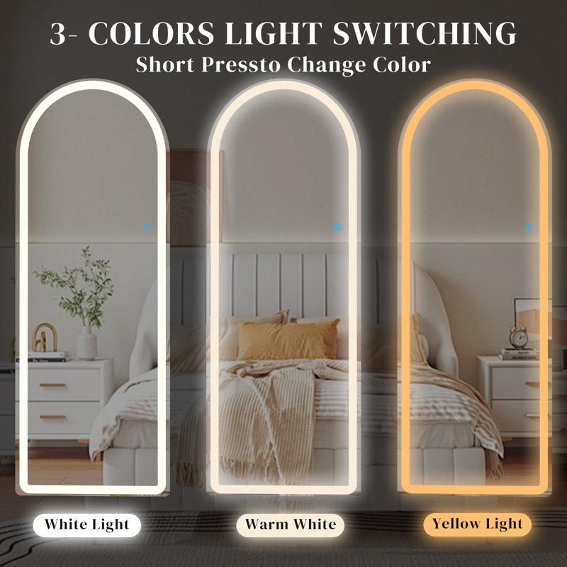 Arched LED Mirror Full Length  With Light, Wall Mounted Full Body For Bedroom/Dressing Room, 3 Color Lighting, 70.5" x 26"