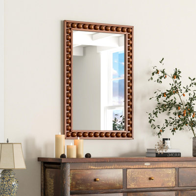 Latitude Run® 24" X 36" Rustic Decorative Wall Mirror With Solid Wood Frame Beads For Living Room Brown