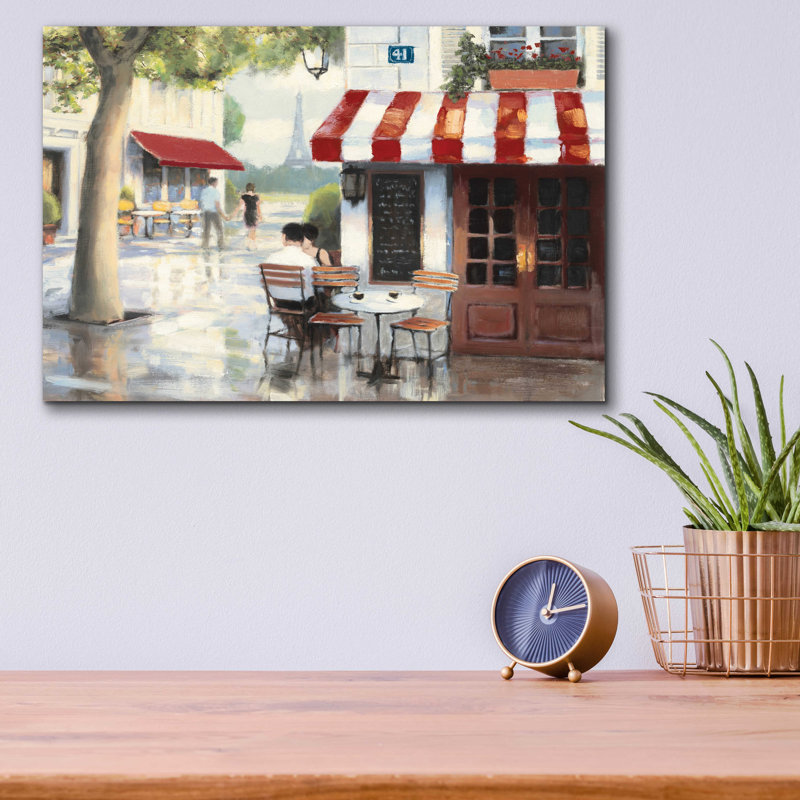 «Relaxing at the Cafe II» par James Wiens - peinture sans cadre, H 12 po x l 16 po x P 0,13 po