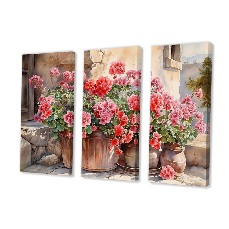 «Poteries Geraniums Sunset - Geraniums», ensemble de reproduction d'art mural, H 28 po x l 36 po x P 1 po