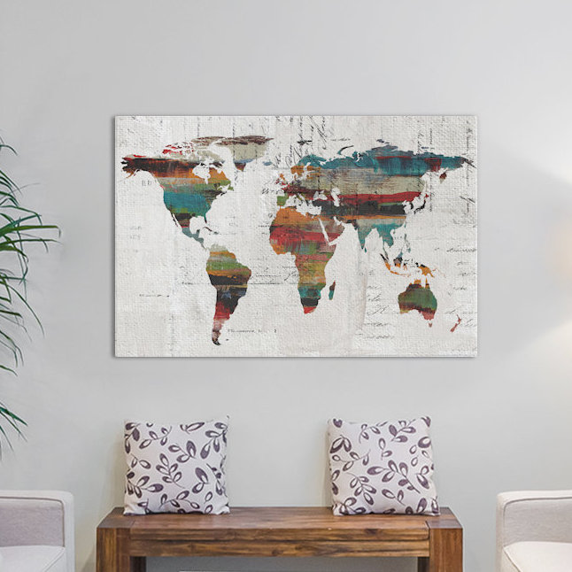 «Painted World Map IV», reproduction d'art sur toile tendue, H 26 po x l 40 po x P 1,5 po, Toile tendue, Pas de tapis