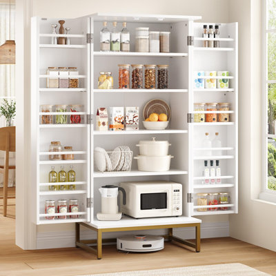 51" Tall Pantry Cabinet with Gold Metal Base – Freestanding Kitchen Storage, Adjustable Shelves, Eco-Friendly Finish