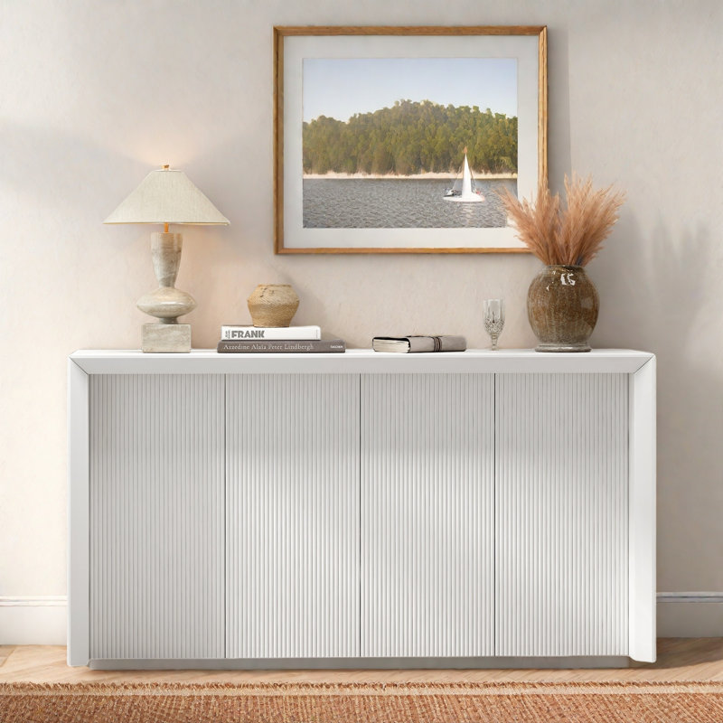 Console Table With Simple Lines And Rear Panel, Beige