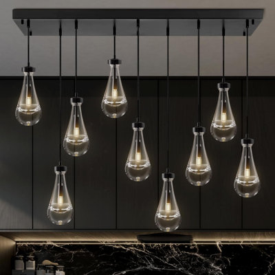 Ottoline Raindrop 9-Light Chandeliers for Dining Room, Pendant Lights Teardrop, Adjustable Rope Hanging Lamp Ceiling for Living Room