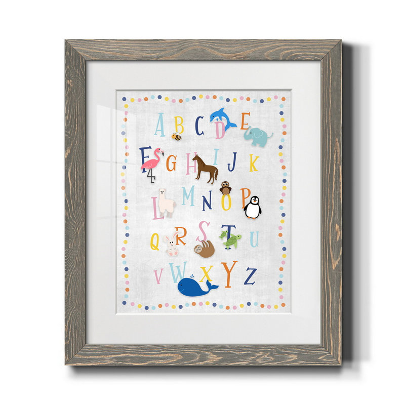 Animal Alphabet - Reproduction d'art graphique sur papier encadré, gris, H 24 po x l 18 po x P 1,5 po