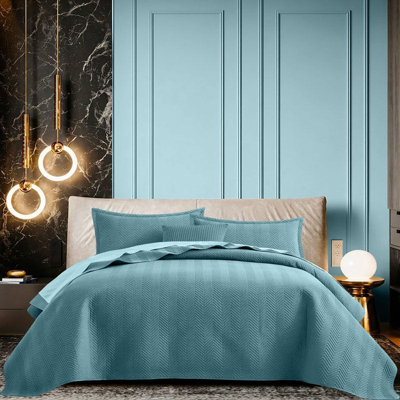 Ensemble de literie à couvre-lit à relief Linen, King ( 106 inc x 96 inc ), Washed Blue