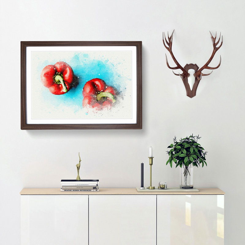 Two Red Bell Peppers in Abstract - Picture Frame Graphic Art Print, Walnut Framed, 48cm H x 65cm W x 2cm D