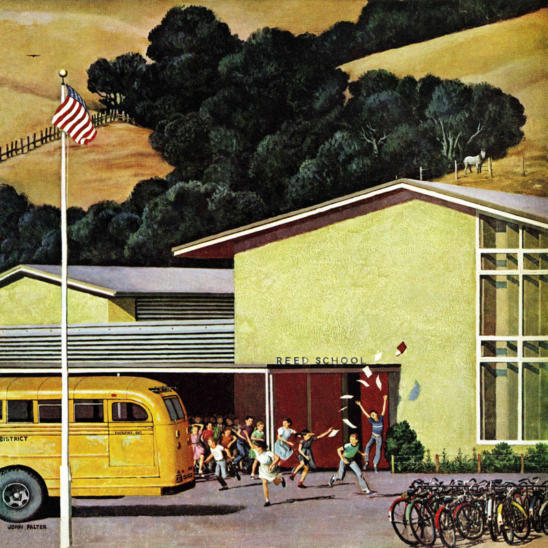 « school out » par john négligeable faisant, reproduction d’art sur toile tendue, H 32 po x l 32 po