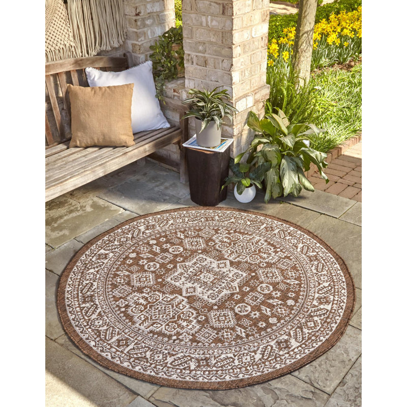 Tapis d'intérieur / extérieur brun Danera, Rond 4 pi