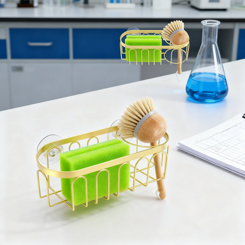Paquet de 2 porte-éponges en acier inoxydable avec ventouses, support pour évier antirouille pour la cuisine et la salle de bain, installation sans perçage, conception à drain rapide