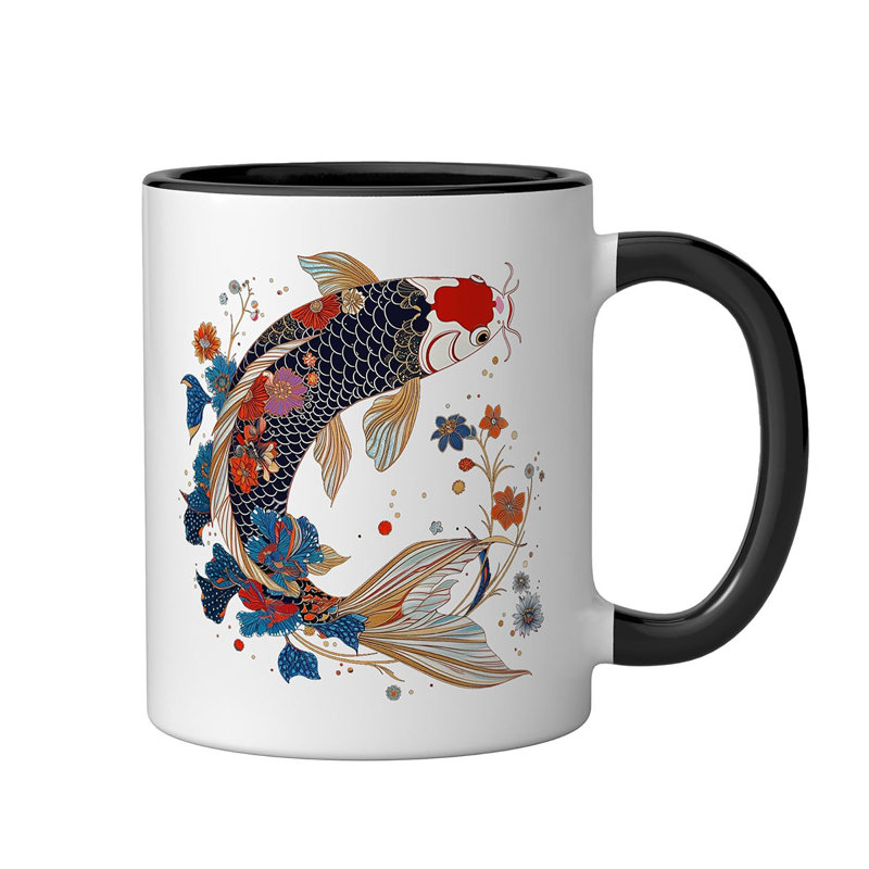 Floral Koi Carp Ceramic Mug, 11oz