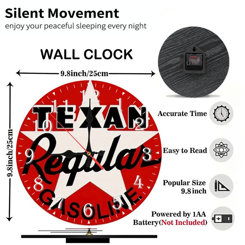 Horloge murale en bois 10 po, mouvement silencieux, à piles (piles AA non incluses), décor artistique, parfait pour les décorations