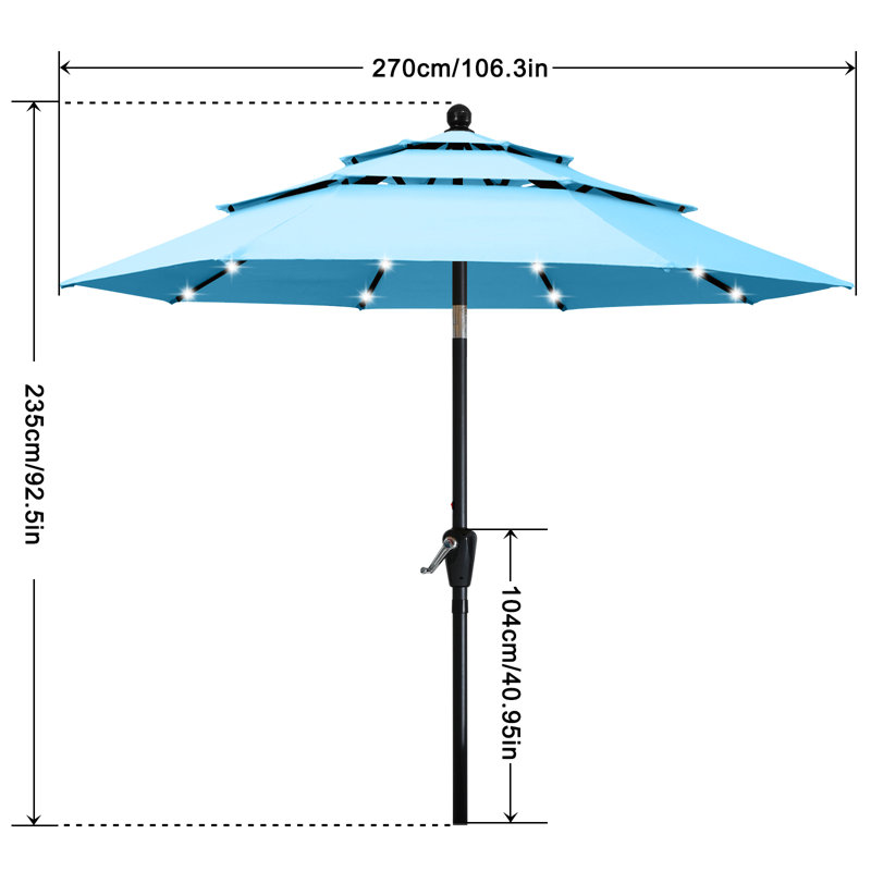 Parasol de marché éclairé Caerphilly, Turquoise, 106.3" W x  106.3" D