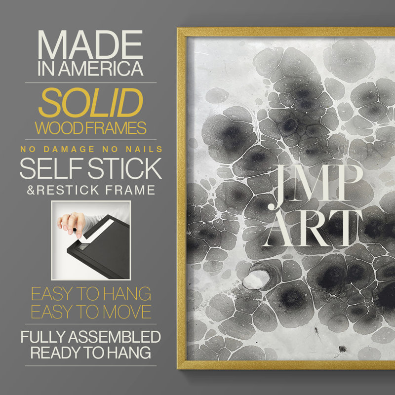 Marbling VIII Framed Print - Solid Wood, 11" H x 9" W, Gold